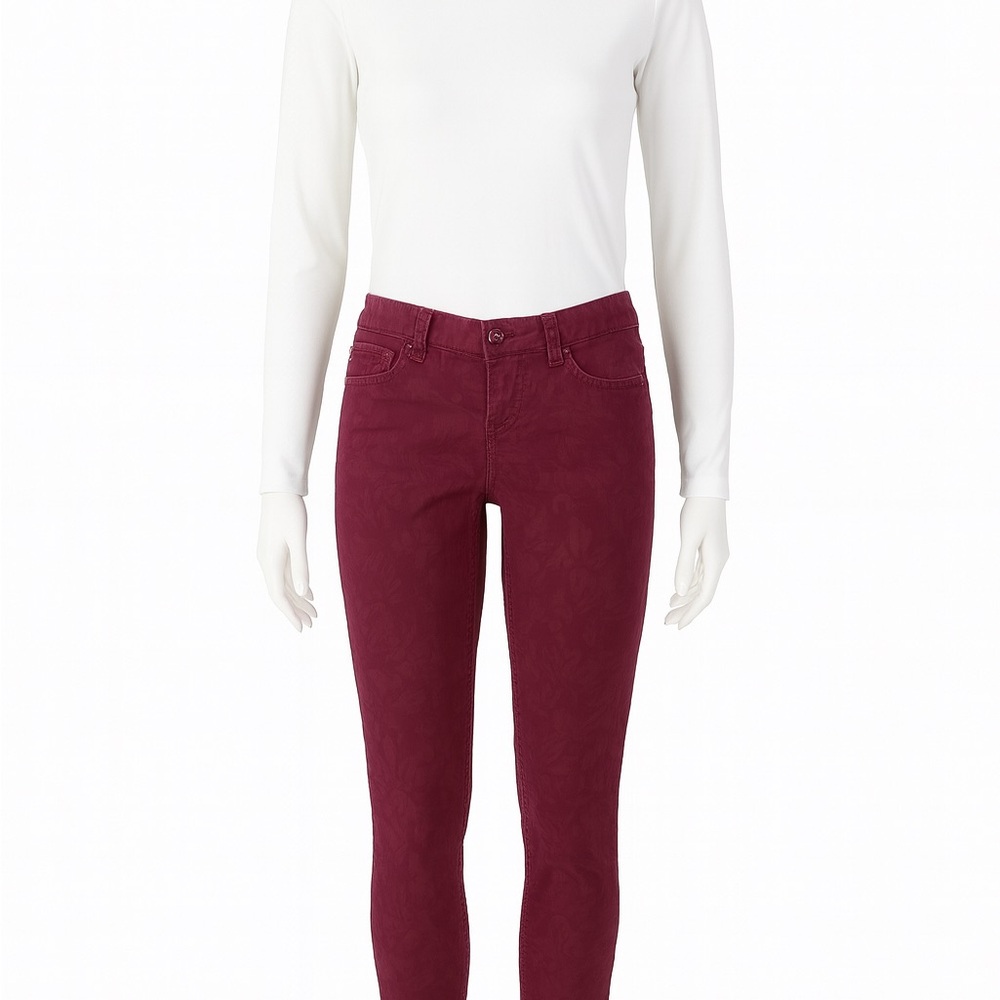 ZCO Jeans Burgundy Floral-Embossed Skinny Jeans – Size 5